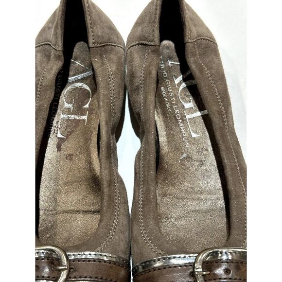 AGL Women's Reptile Print Suede Leather Ballet Flats Taupe Size 37 - Picture 2 of 13